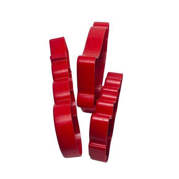 Red Christmas Cookie Cutters Snowman Tree & Bell Shapes Set Of 3  Vintage - Picture 3 of 6